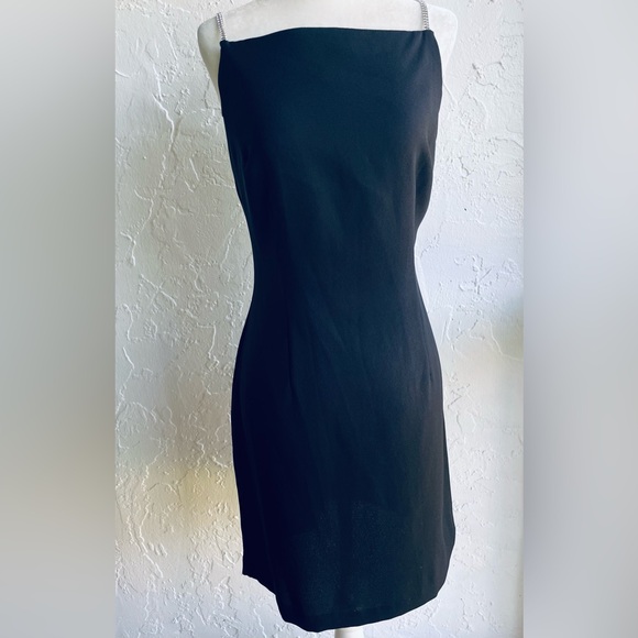 BLACK ELEGANT COCKTAIL PARTY DRESS 2 STRANDS OF  RHINESTONES ON SHOULDERS - Picture 5 of 11